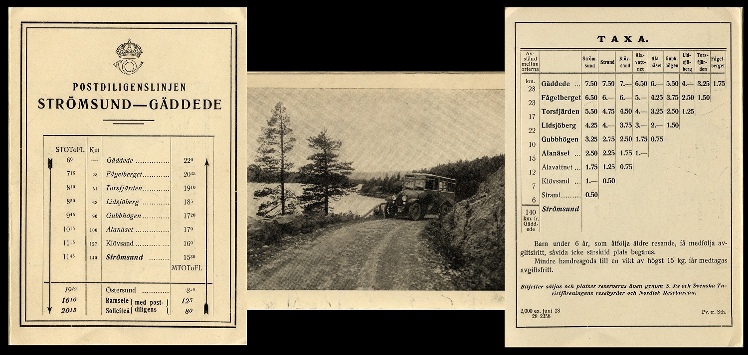 Turlista Postdiligenslinjen Str&ouml;msund - G&auml;ddede 1928